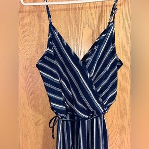 Navy & white striped jumpsuit with pockets